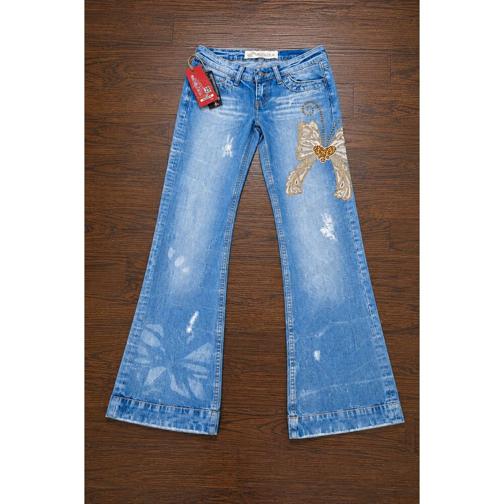 Miss Lola Butterfly Blue Denim Jeans Women's Size 28 NWT